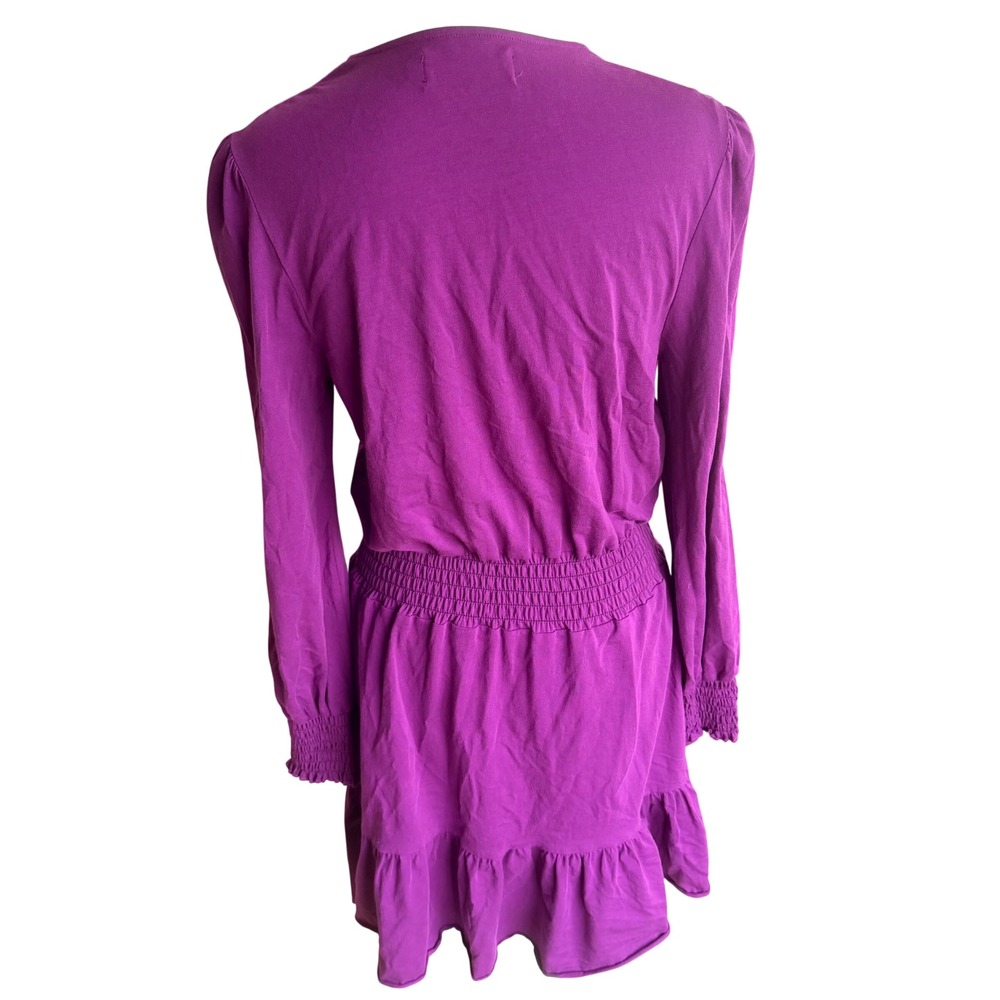 Duffield Lane Plum Dress Womens S Purple Long Sleeve Smocked V-Neck Ruffle Mini - Picture 3 of 6